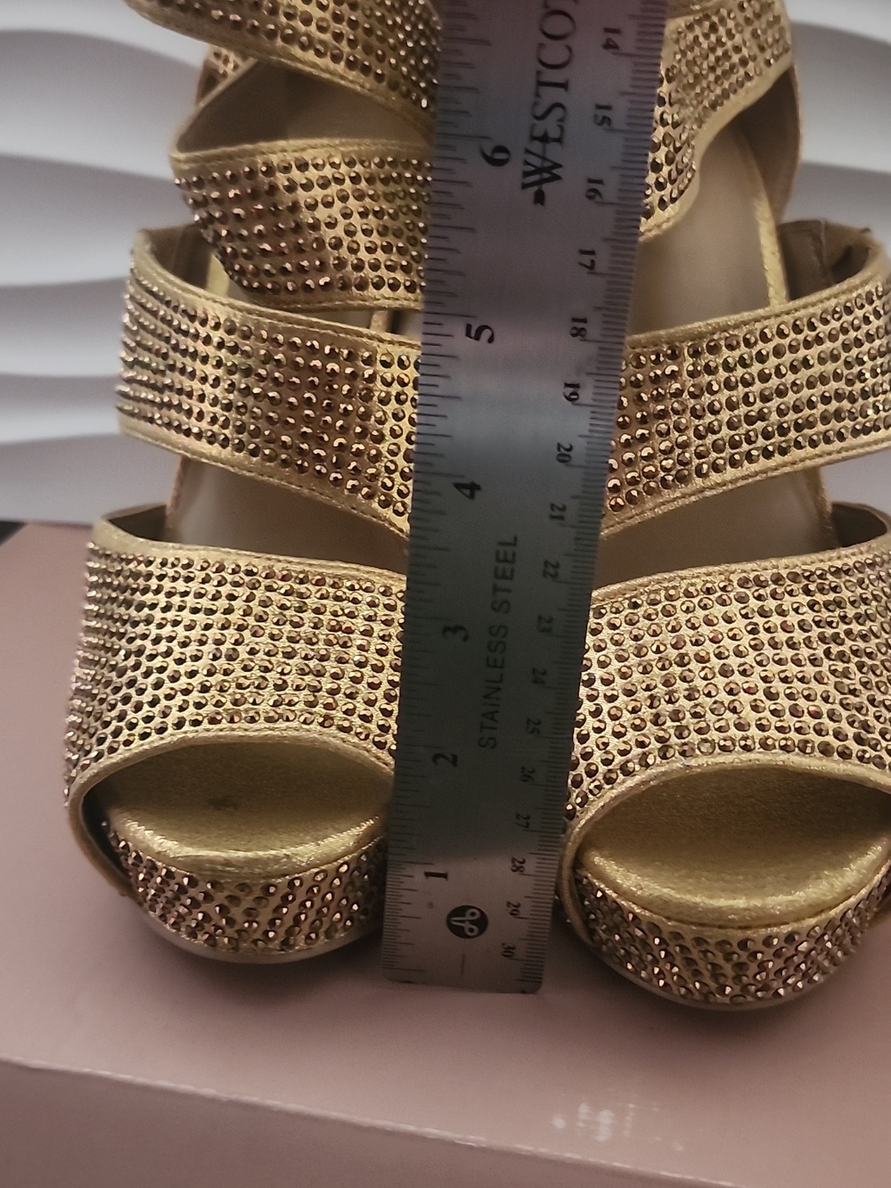 Thalia Sodi Gold Strappy Rhinestone Platform Sandals - Women's